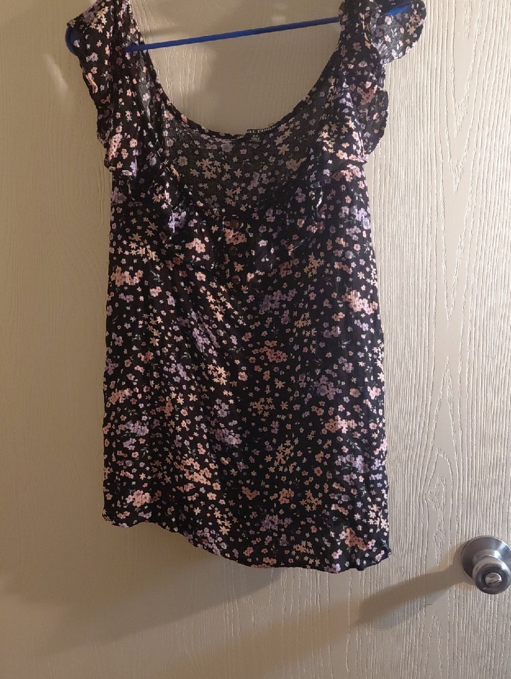Moral Fiber Black Tank Top with Pink and Lavender Floral Print